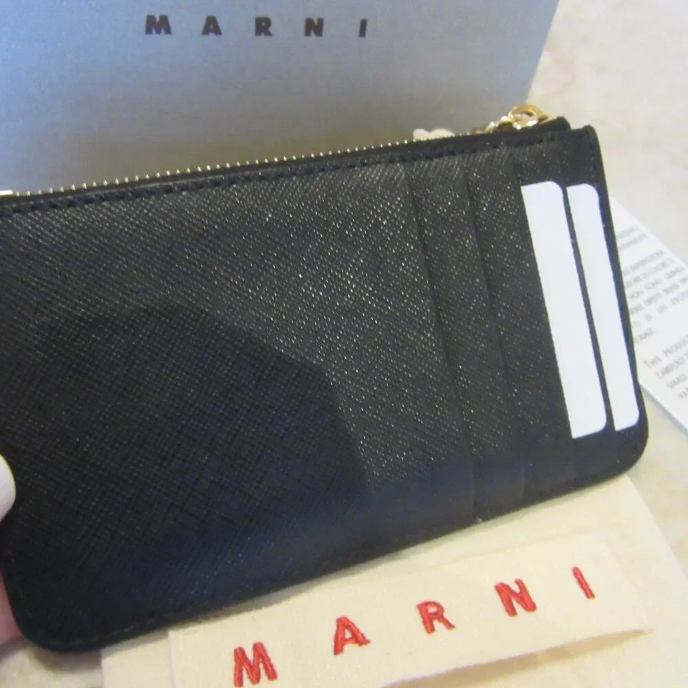 MARNI Zipped Coin & Card Case in Black Saffiano Leather MSRP $395 - Picture 2 of 9